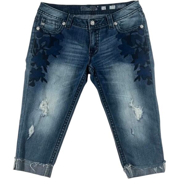 Miss Me Denim - Miss Me Jeans Womens 32 Ankle Skinny Cropped Distressed Floral Embroidered Denim